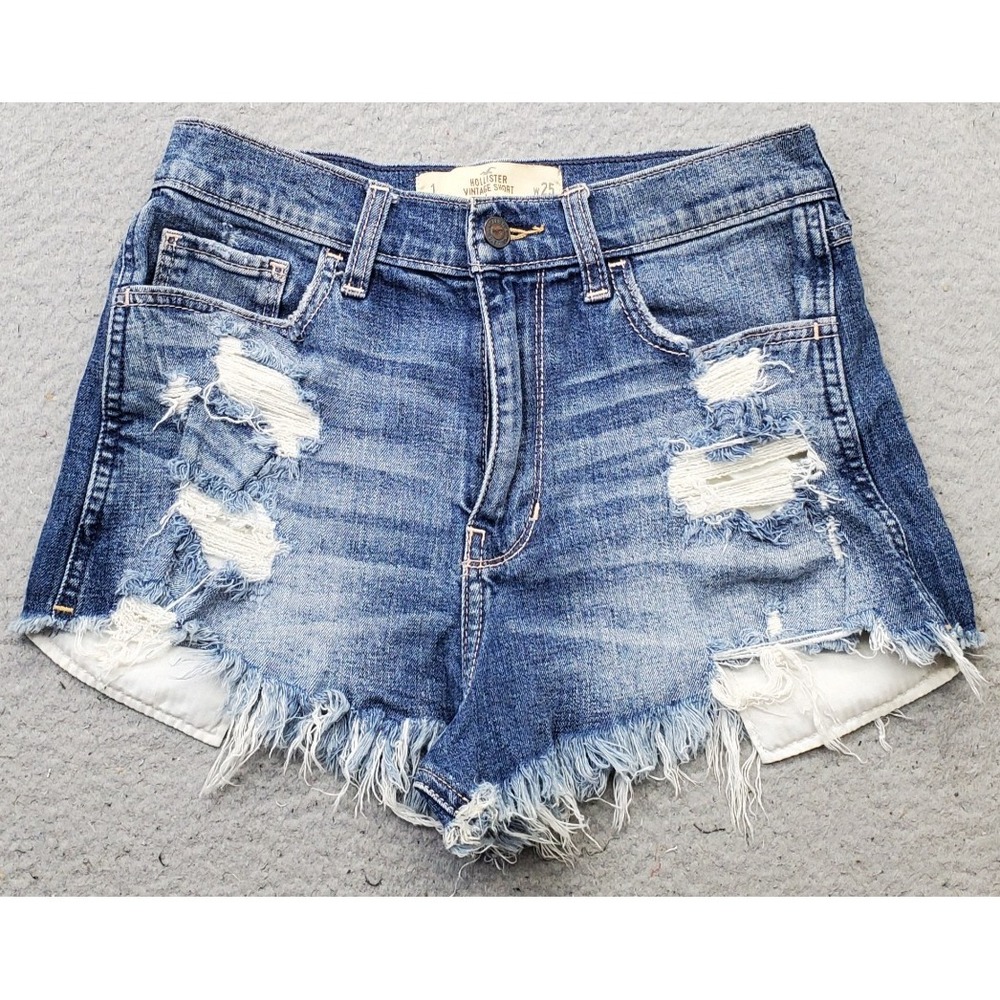 Hollister Vintage Shorts Womens 1 Blue Denim Distressed Frayed Hem High Rise